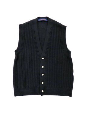 Louis Vuitton V-neck Merino Wool Vest with Blue Pattern L Black
